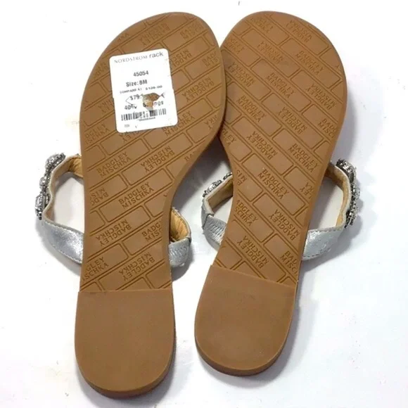 NWT Badgley Mischka Silver Crystal Jeweled Flat Sandals Size 8M - Picture 10 of 13